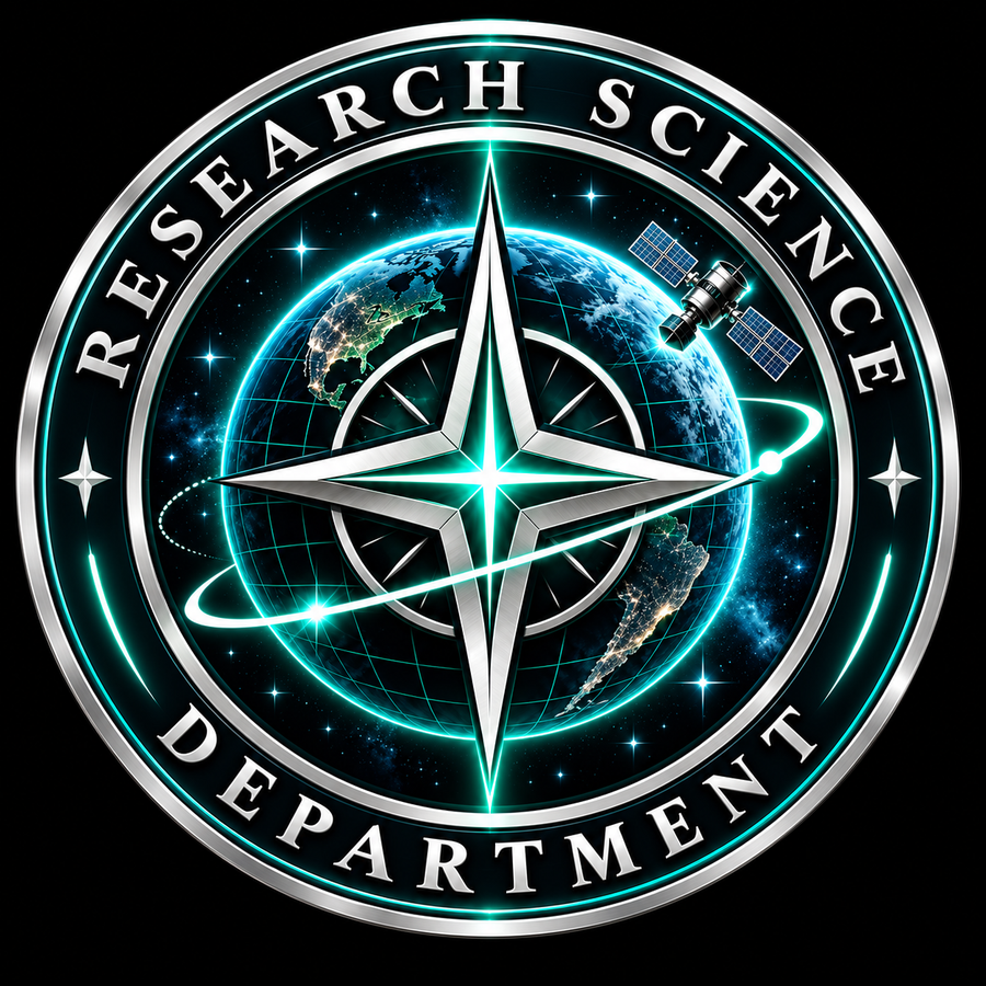 Research Science Department compass, Earth and satellite seal